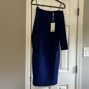 Dark blue off shoulder cocktail dress Likely size 4 new with tags